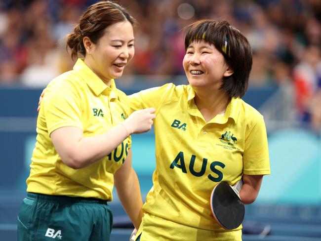 Lei Lina and Yang Qian won gold in table tennis. Picture: Getty Images