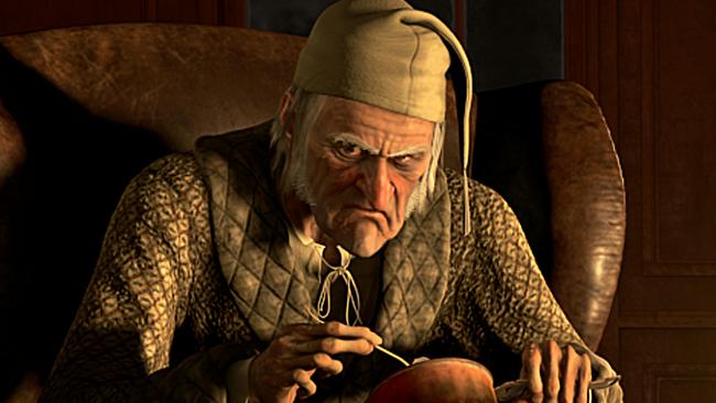 Jim Carrey as Ebenezer Scrooge in the animated film A Christmas Carol.