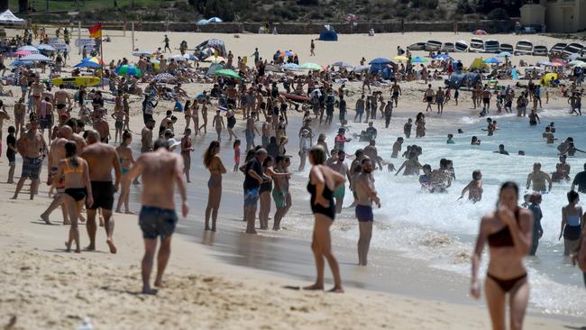 Beachgoers at Coogee Beach beat the heat today. Picture: AAP