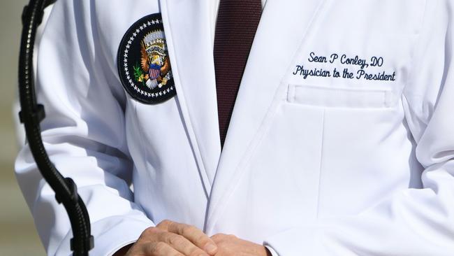 White House physician Sean Conley addressing media on the US President’s condition. Picture: AFP