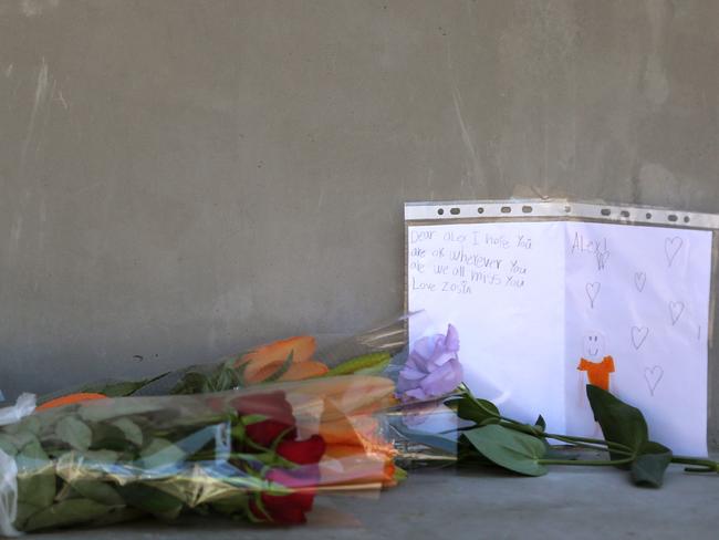 Tributes at Oatley railway station for Alex Raichman, 11, who died on the tracks. Picture: Tim Pascoe