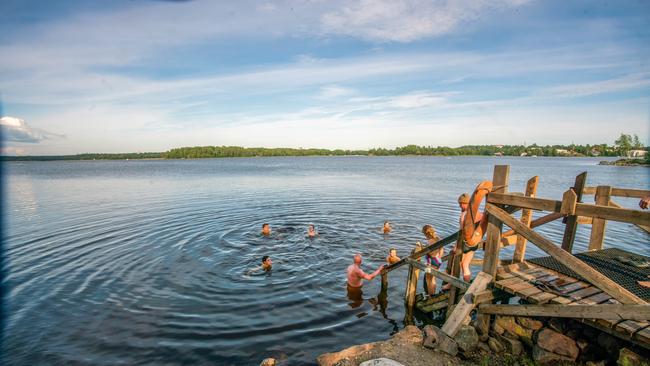 Taking a dip at Sompasauna in Helsinki.