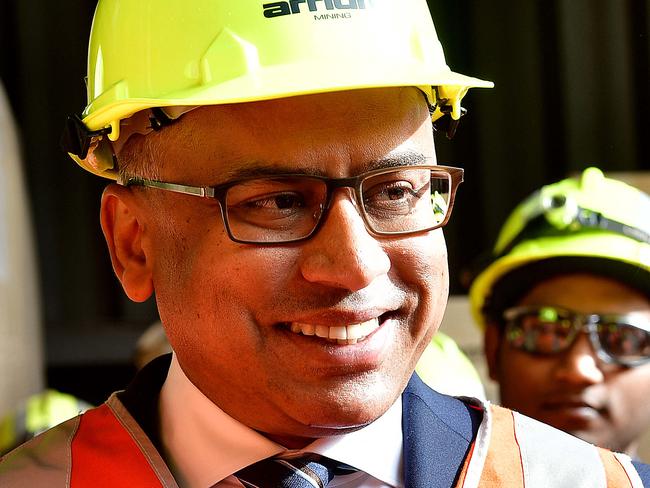 Sanjeev Gupta, executive chairman of the GFG Alliance  meets with workers the Arrium steelworks at Whyalla, following the announcement of successful bid for purchase. picture: Bianca De Marchi