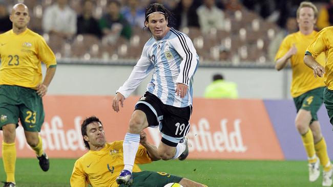 Lionel Messi leaves the Socceroos in his wake in 2007.