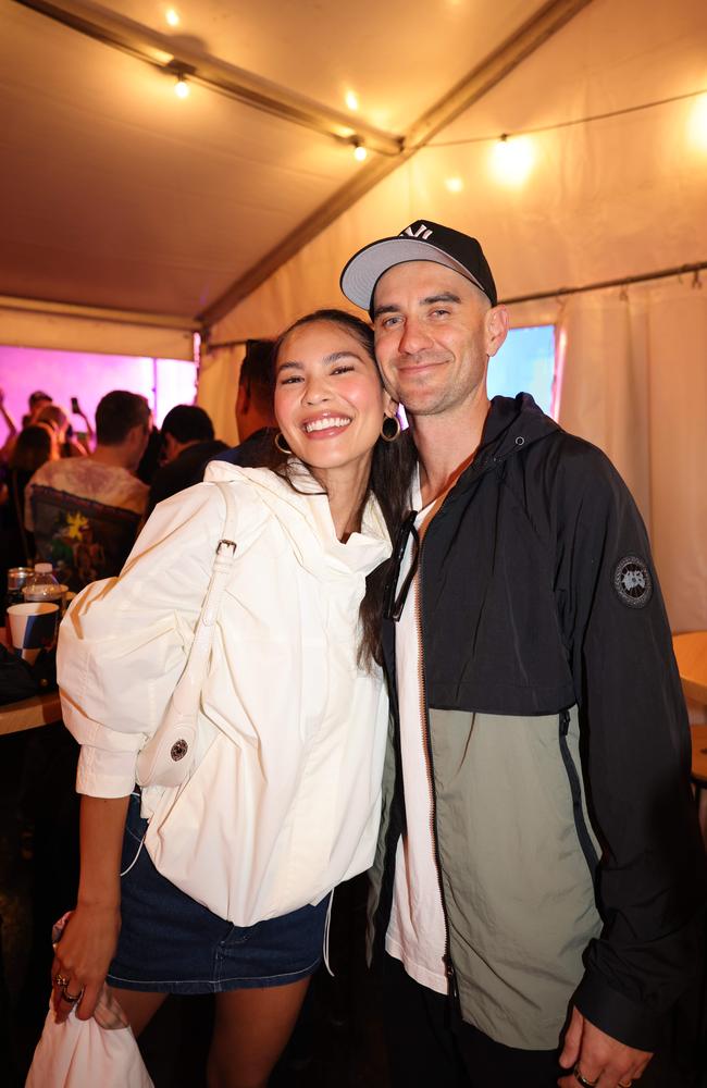 Amanda Paige and Jerrod Clancy at the Out 2 Lunch Festival 2025 on Saturday at Broadwater Parklands Southport for Gold Coast at Large. Picture, Portia Large.