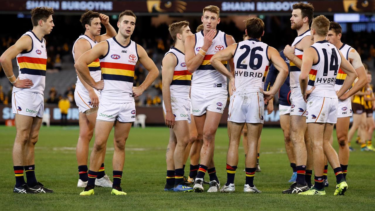 The Crows after a loss in 2018. Picture: Adam Trafford