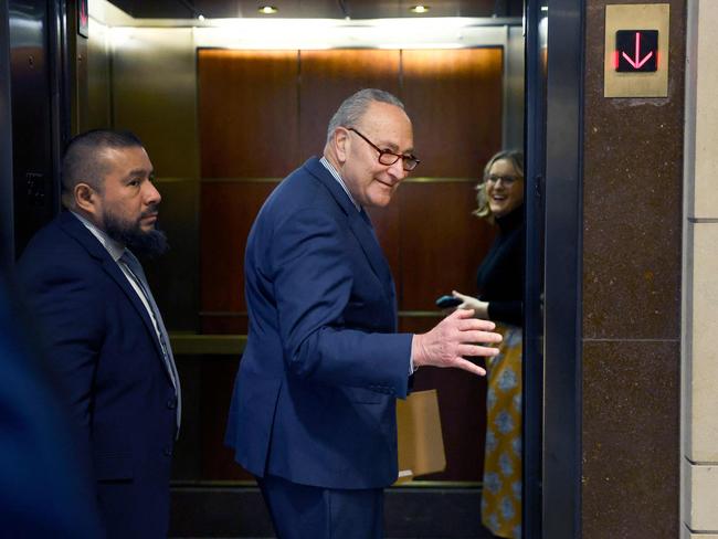 WASHINGTON, DC - FEBRUARY 07: Senate Majority Leader Charles Schumer (D-NY) walks to a meeting at the U.S. Capitol on February 07, 2024 in Washington, DC. In the immediate wake of the failed bipartisan border security and foreign aid legislation, Schumer said he will put up a supplemental spending bill for aid to Israel, Ukraine, and Taiwan up for a vote later on Wednesday.   Anna Moneymaker/Getty Images/AFP (Photo by Anna Moneymaker / GETTY IMAGES NORTH AMERICA / Getty Images via AFP)