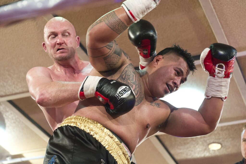 Herman Ene-Purcell fights Justin Whitehead in an Australian heavyweight title eliminator at Smithy and TGW Bring The Big Fights 14 at Rumours International, Saturday, October 22, 2016. Picture: Kevin Farmer