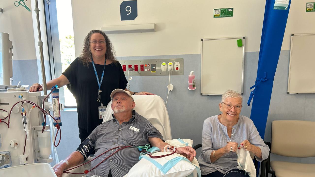 Boost in patient numbers — Tugun Satellite Hospital Kidney Dialysis Unit Nurse Manager Claire Oliver with patient Ken and Gillian Balding. Photo: Supplied.