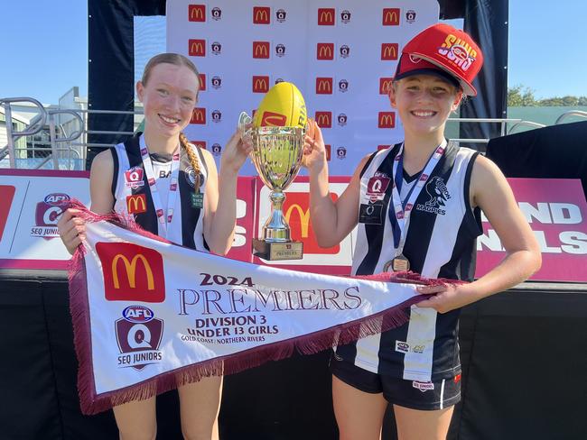 Eva Crook and Ava Harmer, Junior SEQ AFL grand finals, 2024