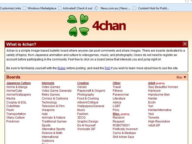 The 4chan website where his posts appeared.