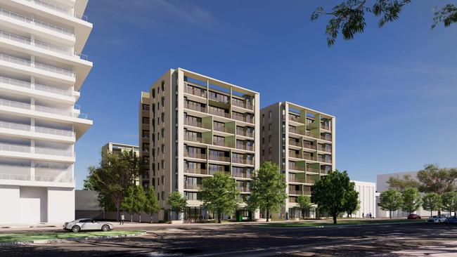 Artist impression of the three rental apartment buildings proposed for Greenhill Rd. Picture: JPE / Hill Thalis