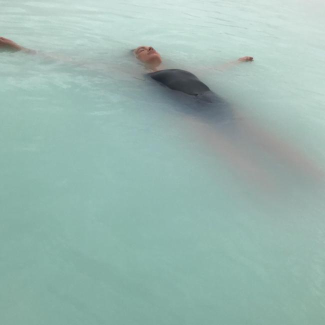 The Australian model was fully submerged in the mineral-rich spring water. Picture: Instagram/LaraWorthington