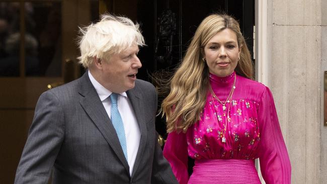 Boris Johnson arrives with his wife Carrie Johnson as he prepares to deliver a farewell address before his official resignation at Downing Street in 2022. Picture: Getty