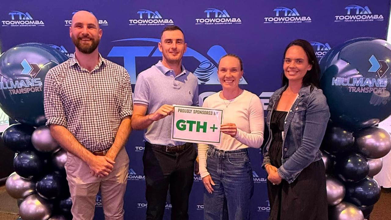 GTH representatives with co-captains Sam Carmody and Kristen Currie at the Toowoomba Elite Touch draft night. Picture: Toowoomba Touch Association.