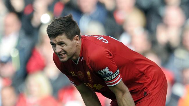 Liverpool's Steven Gerrard reacts at the end of the game during their English Premier League soccer match against Newcastle United at Anfield in Liverpool, England, Sunday May 11, 2014. (AP Photo/Clint Hughes)