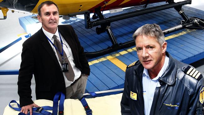 RHH hospital helipad. picture of Clinical Associate Professor Marcus Skinner(left) and Rotor-Lift's Roger Corbin at Rotor lift Cambridge. Picture: KIM EISZELE