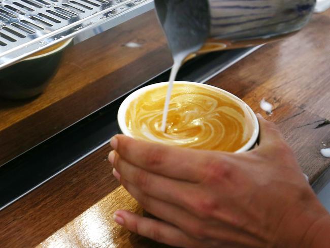 A hot cup of coffee being made by a barista on an espresso machine. PICTURE: BRENDAN RADKE