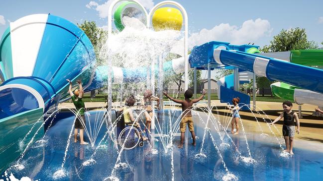 Artist impression of the new Hurricane Vortex slide, double bucket water play, equipment that is on its way to Victor Harbor Holiday and Cabin Park.