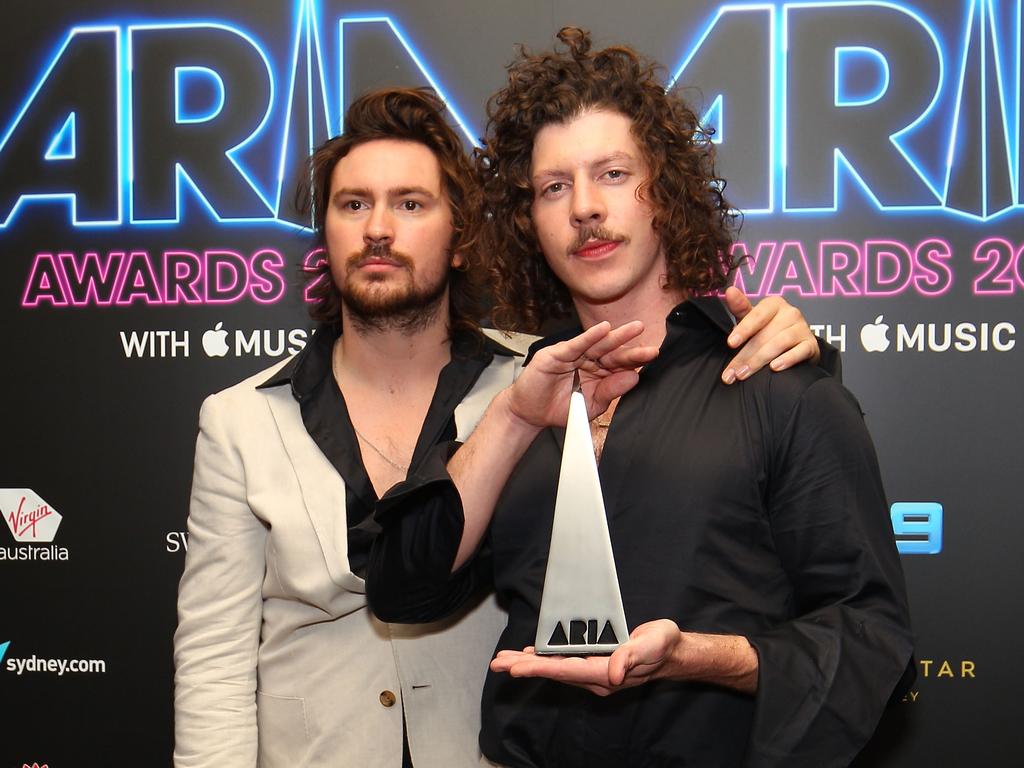 Adam Hyde (right) is one half of the ARIA-winning duo Peking Duk with Reuben Styles. Picture: Lisa Maree Williams/Getty Images