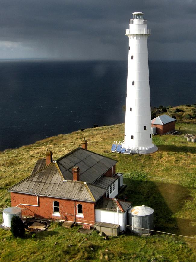 Tasman Island Lighthouse and the Lightkeeper's Quarters No. 3, as seen from the air. Picture: CHRIS CREESE