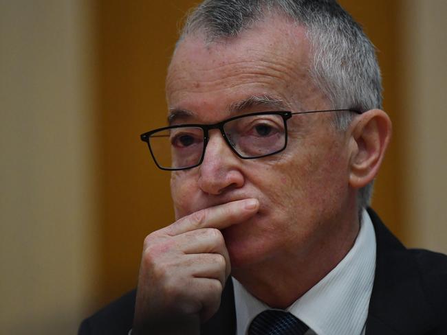 CANBERRA, AUSTRALIA - MARCH 23: Chairman of Australia Post  Lucio Di Bartolomeo during Environment and Communications Legislation Committee at Parliament House on March 23, 2021 in Canberra, Australia.  (Photo by Sam Mooy/Getty Images)