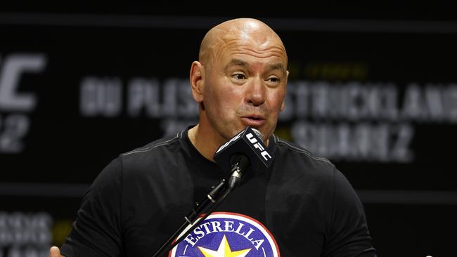 DAILY TELEGRAPH FEBRUARY 6, 2025. UFC CEO Dana White speaking during the UFC 312 press conference held at Qudos Bank Arena in Sydney Olympic Park. Picture: Jonathan Ng