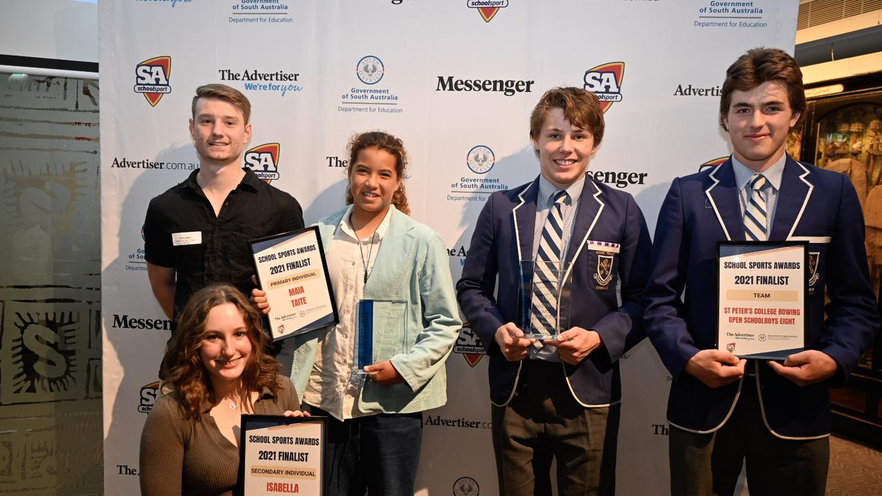 Winners Isabella Vincent, Sean Gabell, Maia Taite and St Peters College Rowing Open Boys Eight. Picture: Nicki Scenes Photography