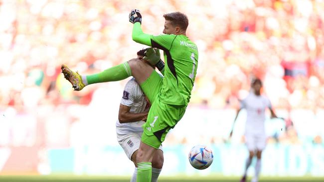 The wild kick initially saw Hennessey given a yellow card. Picture: Hannah Mckay/Getty Images