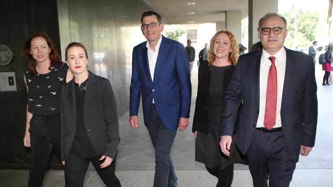 Adem Somyurek with Jaclyn Symes, Gabrielle Williams and Premier Daniel Andrews in 2018.