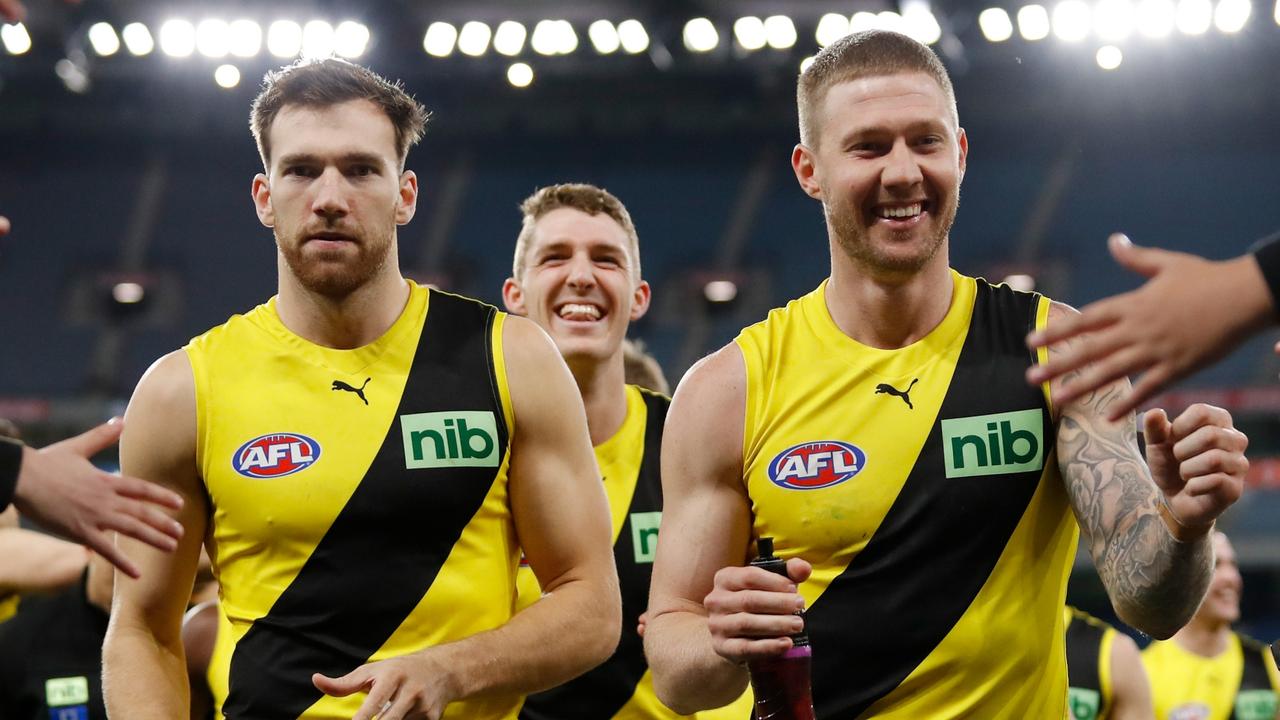 Noah Balta and Nathan Broad are both out of contract at the Tigers after this season. (Photo by Dylan Burns/AFL Photos via Getty Images)