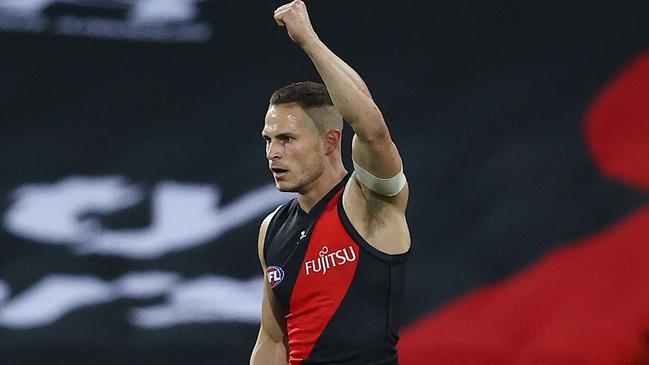 David Zaharakis celebrates a goal for Essendon. Picture: Michael Klein