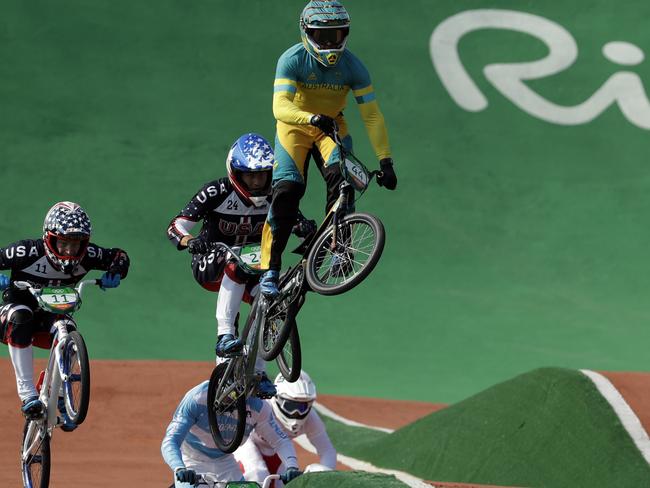 Anthony Dean makes the pace during the BMX heats.