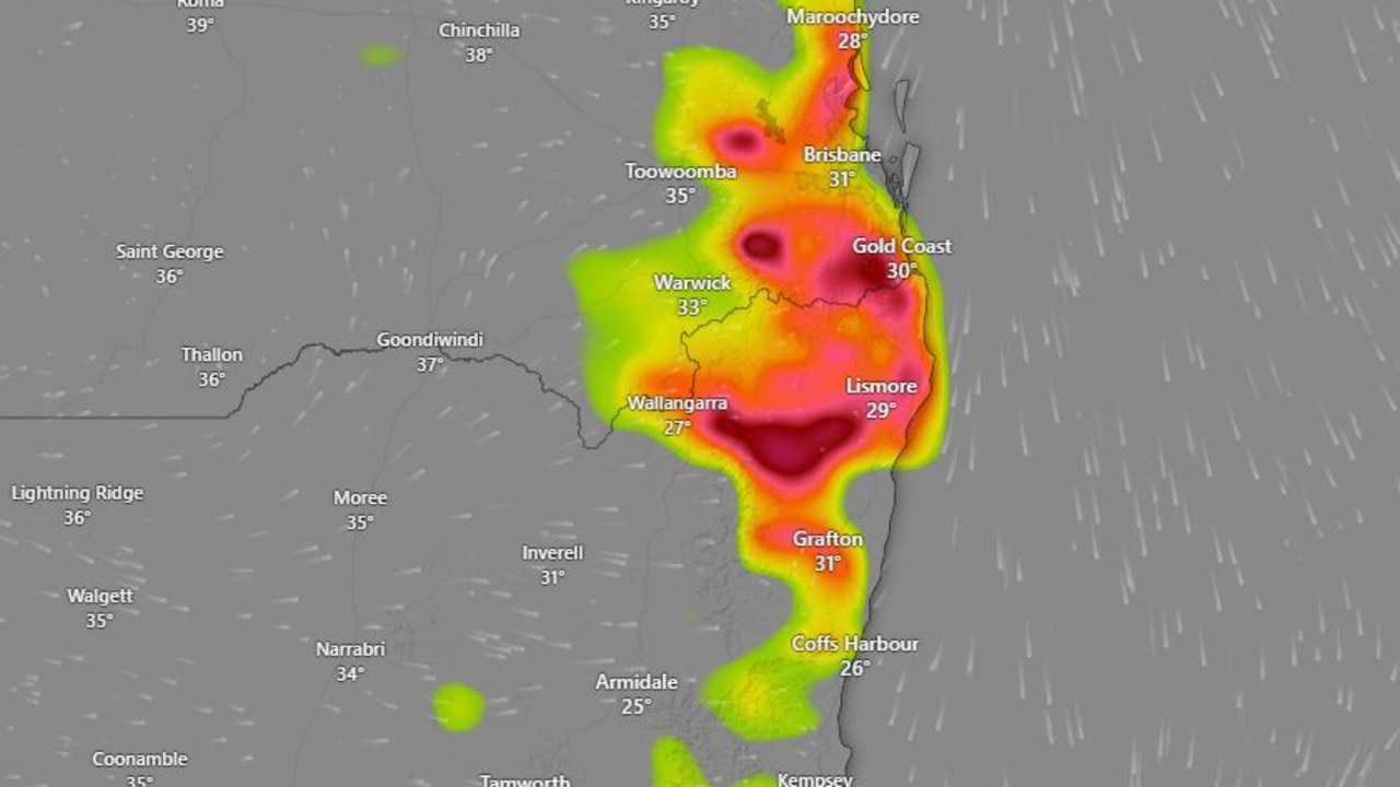 Golf ball-size hail could hit parts of NSW on Wednesday afternoon. Picture: Windy.com