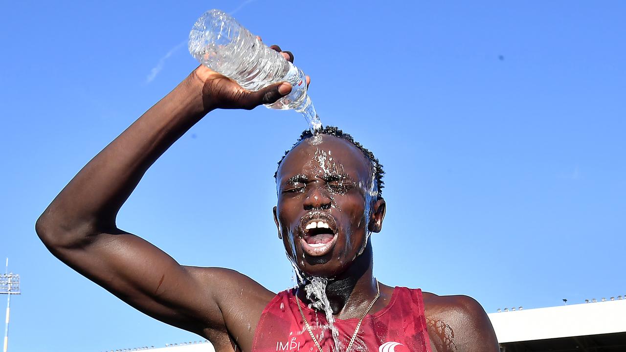 Gout Gout after winning the 200m Australian All Schools track and field championships in Brisbane. Saturday December 7, 2024. Picture John Gass