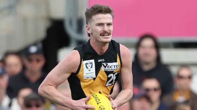 MELBOURNE, AUSTRALIA - SEPTEMBER 22: Riley Bice of the Tigers in action during the 2024 VFL Grand Final match between Werribee and the Southport Sharks at IKON Park on September 22, 2024 in Melbourne, Australia. (Photo by Rob Lawson/AFL Photos via Getty Images)