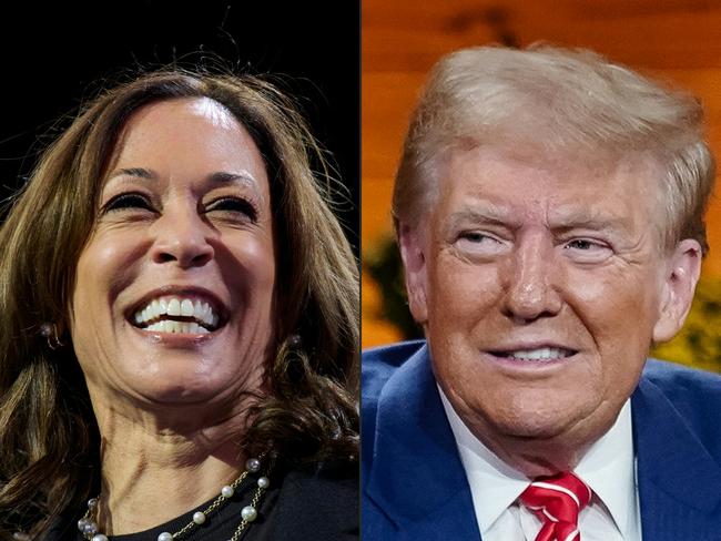 (COMBO) This combination of pictures created on October 16, 2024 shows US Vice President and Democratic presidential candidate Kamala Harris in Erie, Pennsylvania, on October 14, 2024 and former US President and Republican presidential candidate Donald Trump in Cumming, Georgia, on October 15, 2024. Kamala Harris went after her US presidential election rival Donald Trump's mental state and fitness for office Tuesday after the 78-year-old Republican's televised town hall veered into a surreal, impromptu music session. (Photo by DUSTIN FRANZ and Elijah Nouvelage / AFP)