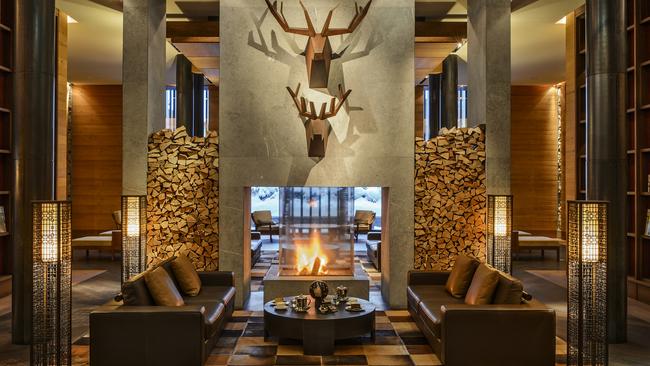 The library at the Chedi Hotel, Andermatt, Switzerland.