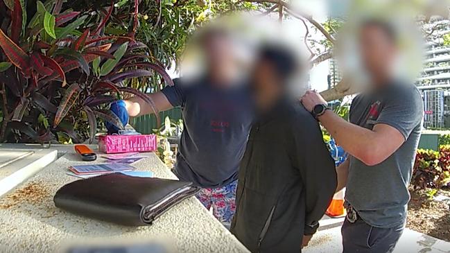 Bodycam footage of police arresting men accused of using the internet to meet a child to sexually abuse. Picture: Queensland Police Service