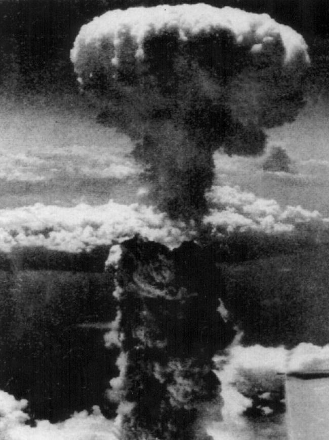 The mushroom cloud over Hiroshima after an atomic bomb was dropped by the US. Pictures: Supplied