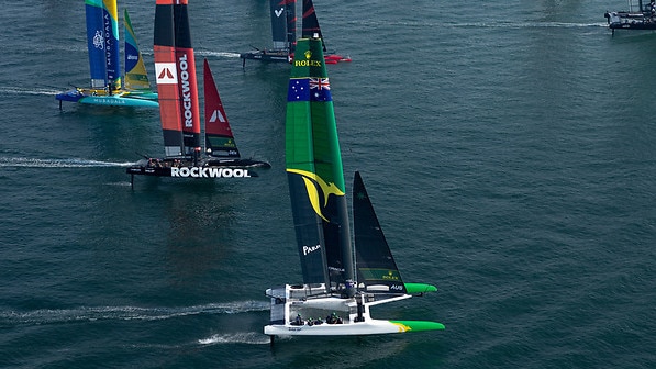 Racing in the SailGP event in Dubai.