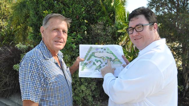 Federal Member for Dawson George Christensen threw his support behind the proposed multimillion dollar new accommodation wing and facility upgrade at Murroona Gardens back in 2015. He’s pictured here with board chairman Gary Martin after a development application was submitted to Whitsunday Regional Council. Photo: Nadine O’Neill