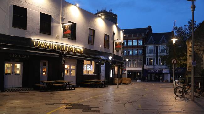 A picture shows an empty street in the centre of Cardiff as Wales last weekend headed into a two-week coronavirus lockdown. Picture: AFP