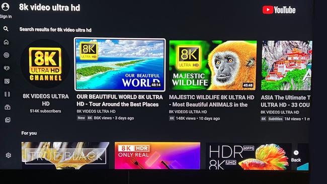 8K content menu on Samsung’s new TV