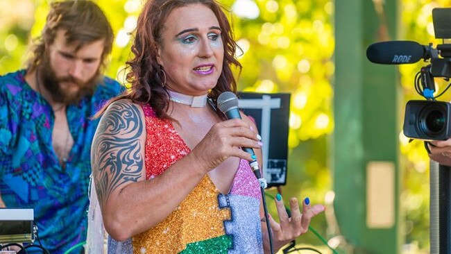 Holly Conroy speaking at last year's Wagga Mardi Gras.