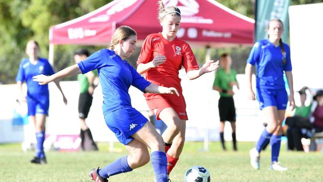 Football Queensland Community Cup carnival, Maroochydore. U15-17 girls, Metro South V Central Coast. Picture: Patrick Woods.