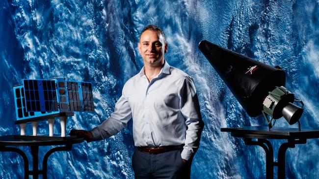 Enrico Palermo, head of Australian Space Agency with a satellite at the Lab on December 3, 2021 in Adelaide. Picture: Matt Turner