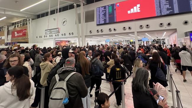 Huge queues formed at the Adelaide Airport after a minor security breach. Picture: Supplied