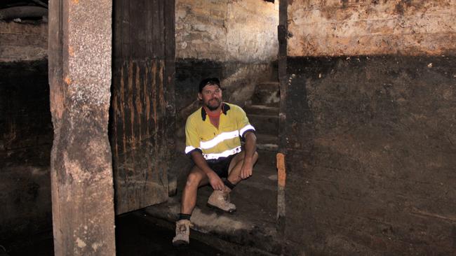 Josh Harrison on steps leading to Bazaar St from the excavated cellar.