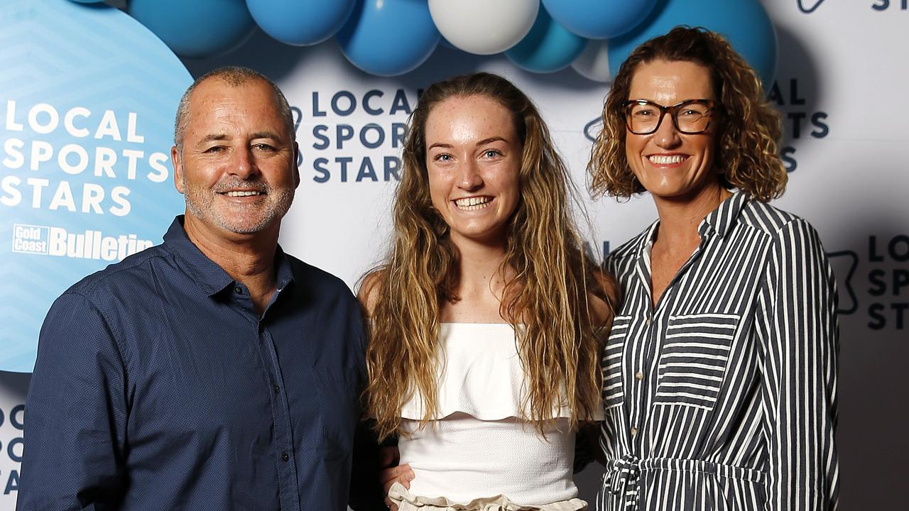 Greg, Ellie and Megan Beer posing at the Quest Local Sports Stars Awards, Queensland Cricketers Club, Brisbane 22nd of October 2019.  Photography: J&A Photography